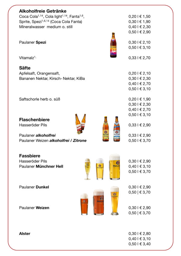 Speisen und Getränke – Gaststätte Güldenstern Casino
